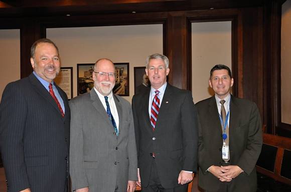 Left to right: Steve Pasierb (CEO and President, The Partnership at Drugfree.org), Will Luzier (Executive Director, Interagency Council on Substance Abuse and Prevention), Massachusetts State Senator John Keenan and Michael Botticelli (Director of the Massachusetts Bureau of Substance Abuse Services) at the State House briefing last Wednesday
