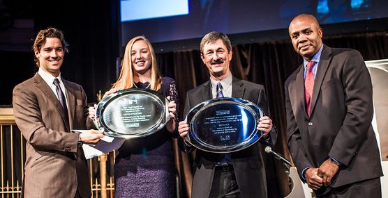 L-R: L.A. Angels of Anaheim's C.J. Wilson, Coach Tom Vicini, Student-Athlete Abby Martinen, and MLB's Tom Brasuell. Photo Credit: Joshua Wong Photography