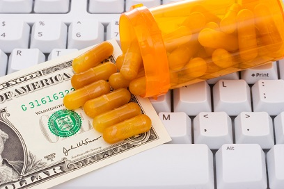 Keyboard with a pills and pill bottle