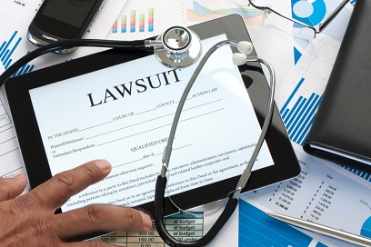 Lawsuit form with a stethoscope