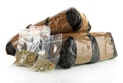 Packages of narcotics isolated on white
