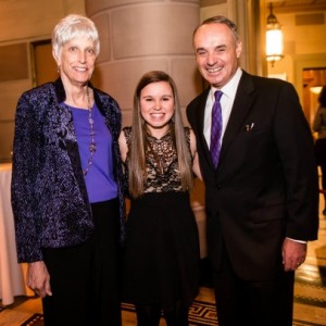 L-R: Coach Joanne Fitts, Student-Athlete Kelsey Barrett, and Rob Manfred, Chief Operating Officer of Major League Baseball; © Josh Wong Photography 