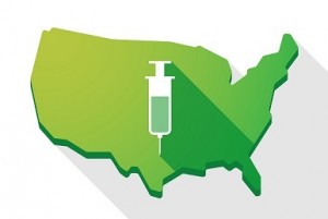USA map icon with a syringe
