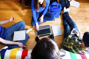 teens work on group project