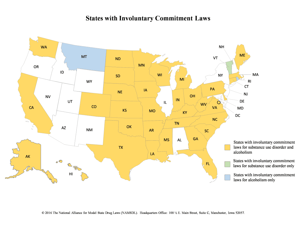 Many State Allow Involuntary Committment for Addiction Treatment- state map- Partnership News Service